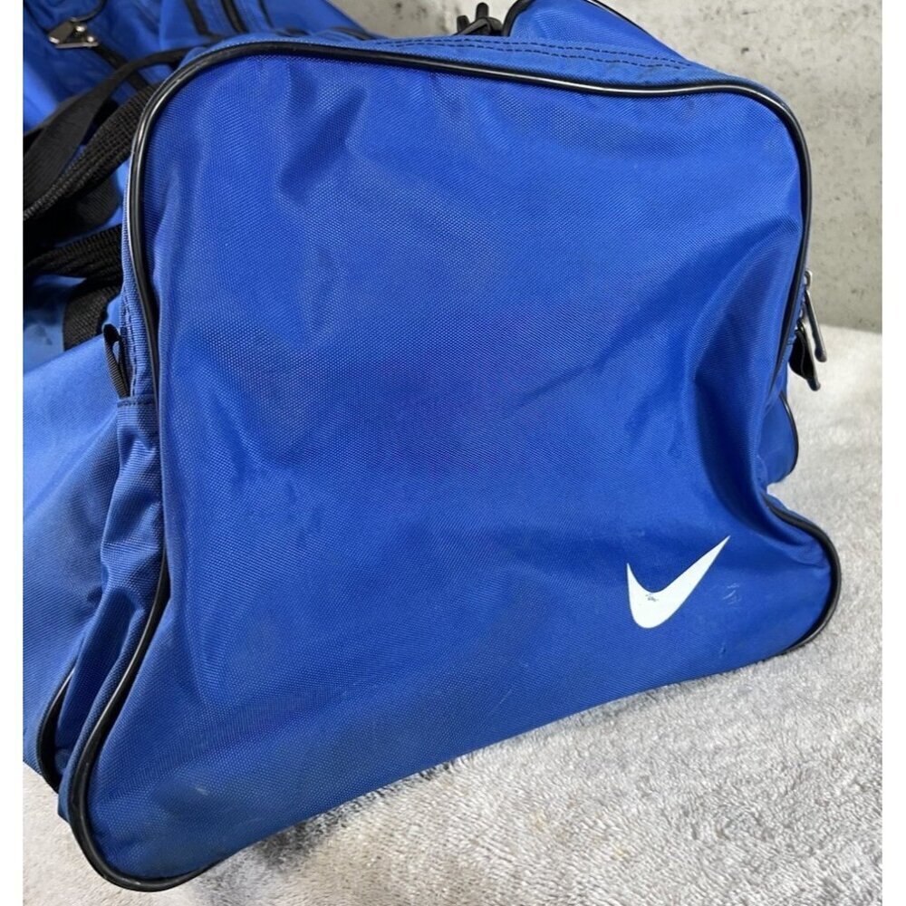 Vintage XL 90s Blue Nike Travel Duffle Gym Bag Embroidered Swoosh Logo Nylon - Picture 10 of 16
